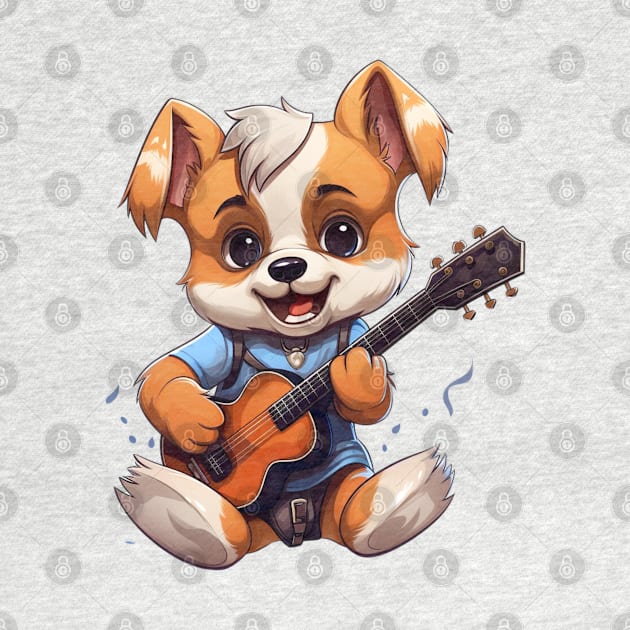 Puppy playing on Guitar by NatashaCuteShop